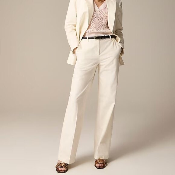 J. Crew Full Length Wide Leg Trousers Cotton Blend Ivory Size 8 NWT - Picture 1 of 11